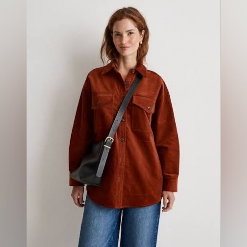 Madewell Corduroy Twill Oversized Shirt Jacket Stained Mahogany Women's Size Med